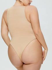 Tan high cut tank bodysuit with seamless thong back
