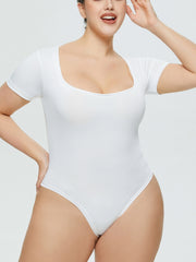 White square neck short sleeve bodysuit with a flattering fit