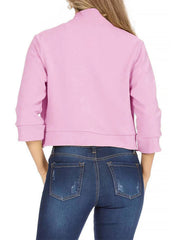 Full Size Cropped Open Front Blazer Plus Size in Rose, fit detail