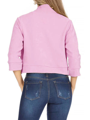 Full Size Cropped Open Front Blazer Plus Size in Rose, fit detail