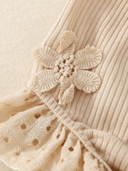 Apricot cotton baby tank top with eyelet bloomers and floral applique.