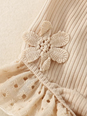 Apricot cotton baby tank top with eyelet bloomers and floral applique.
