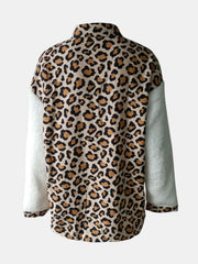 Plaid & Sherpa Hybrid Shacket in Leopard with cream sherpa sleeves.