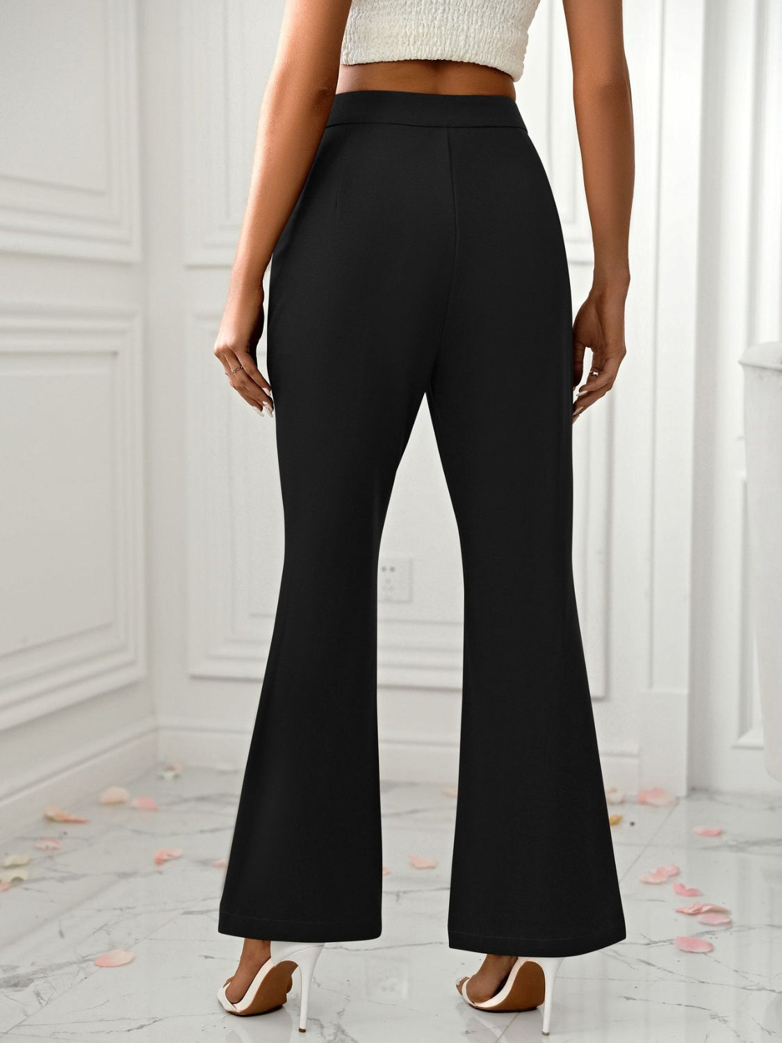 Black tailored flare trousers with split hem detail