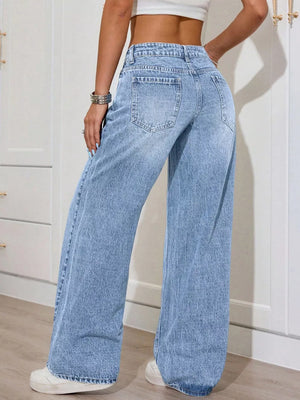 Washed Wide Leg Jeans, fabric detail