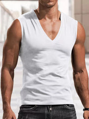 Men's Full Size V-neck Tank Top Plus Size in Royal Blue, fabric detail