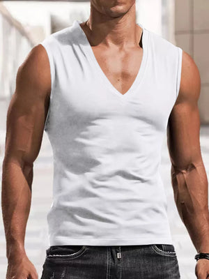 Men's Full Size V-neck Tank Top Plus Size in Royal Blue, fabric detail