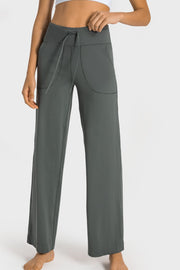 Gray utility pocket wide-leg lounge joggers with drawstring waist