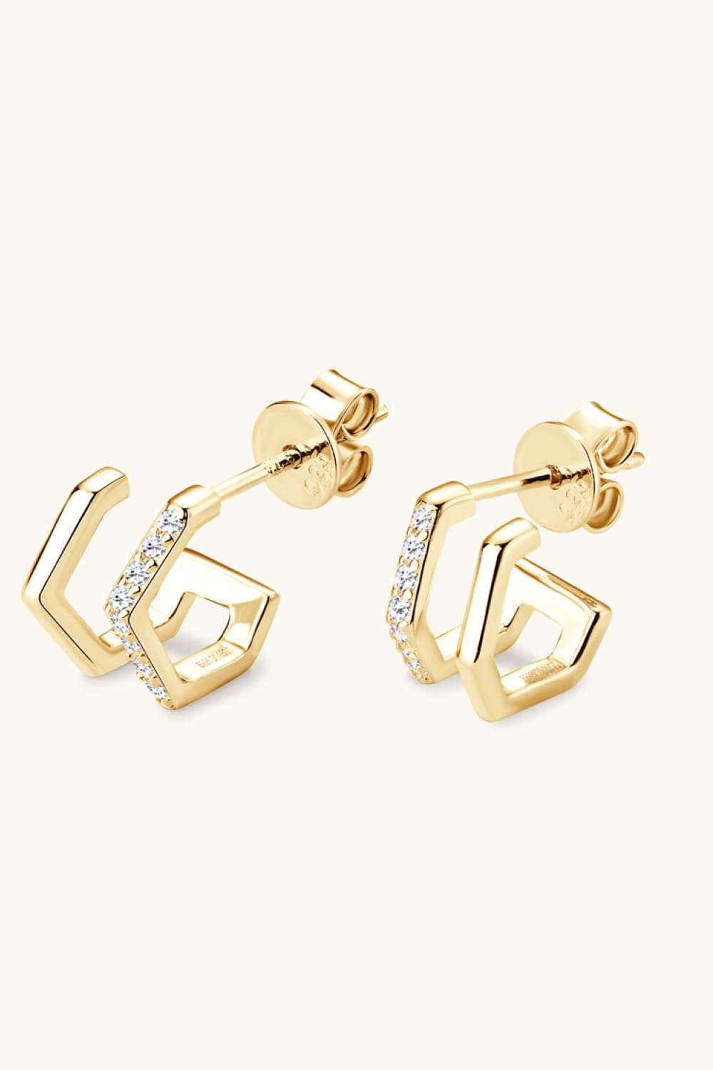 Gold geometric pavé ear jackets with cubic zirconia accents, 925 sterling silver.