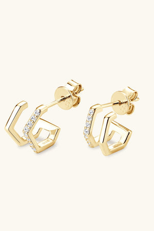 Gold geometric pavé ear jackets with cubic zirconia accents, 925 sterling silver.
