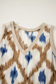 Charming Ikat Print V-neck Midi Dress