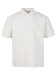 Men's white cotton mock neck short sleeve t-shirt with a casual fit.
