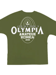 Oversized graphic tee in Army Green with Olympia Amateur Korea 2020 print.