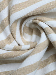 Chic striped cotton two-piece set fabric detail, white and tan stripes