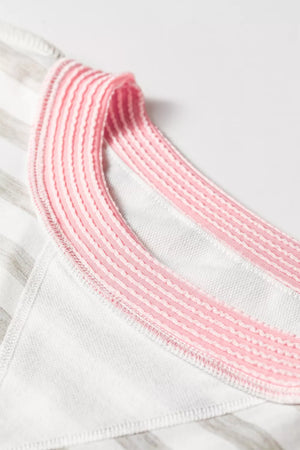 Twisted Rib Trim Striped Loose Pullover Sweatshirt, product detail