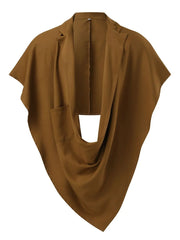 Taupe draped blazer cape with sculptural front and single pocket.