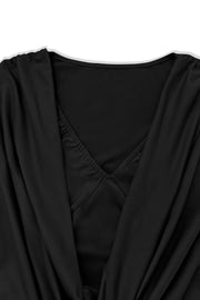 Ruched Cowl Neck Long Sleeve Mini Dress, close-up detail