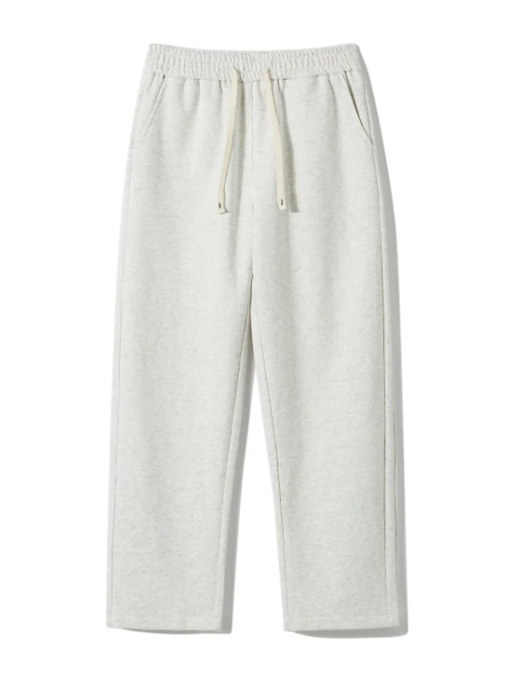 Men's gray heather sweatpants with drawstring and pockets, loose fit.