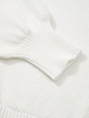 White chenille chunky knit sweater with ribbed cuff detail.