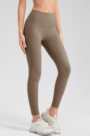 Women's Khaki high-waisted sculpted contour leggings with a seamless design.