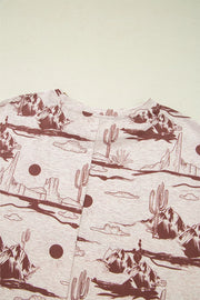 Desert Sand Print Short Sleeve Knit Top in Dust Storm, fabric detail