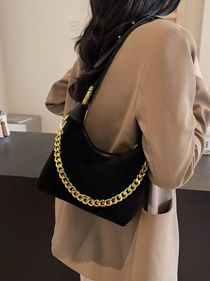 Chain Detail Crossbody Bag in Black, side view