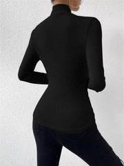 Ruched Long Sleeve Slim Fit Top in Black, view 12