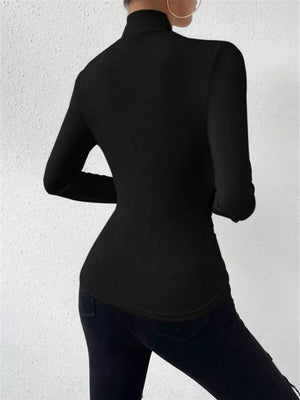 Ruched Long Sleeve Slim Fit Top in Black, view 12