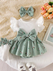 Children's Ribbed Knit Dress Set in Blue, front view