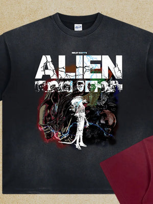 Black oversized tee with Ridley Scott's Alien movie poster graphic.