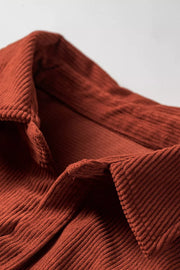 Long Sleeve Button Down Corduroy Midi Dress in Rust, alternate angle