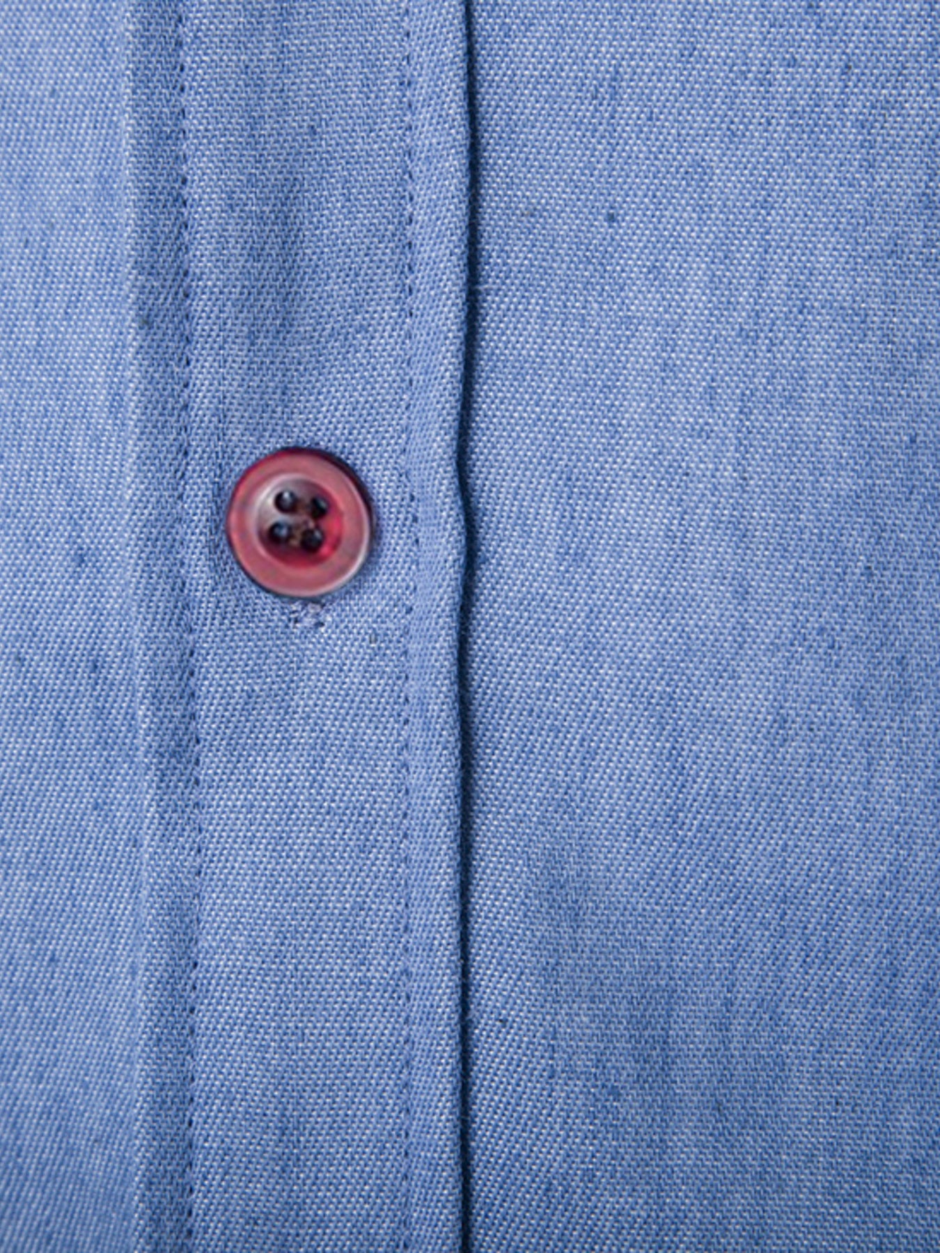 Light blue 100% cotton men's casual shirt with a red button detail.
