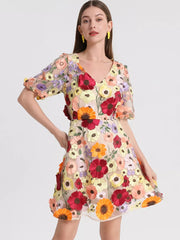 Floral Embroidery V-neck Mini Dress