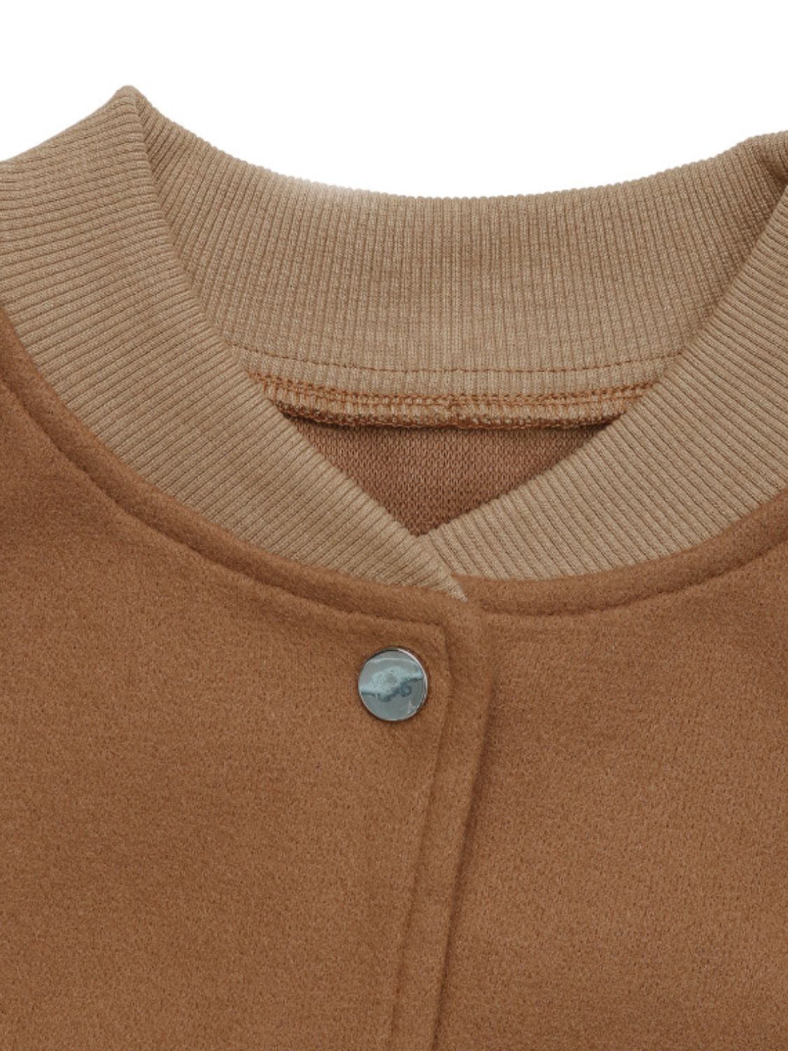Caramel felted wool-blend bomber jacket with ribbed collar and button detail