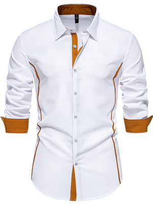 White button-down shirt with contrast trim and cuffs.