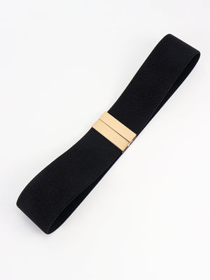Black elastic belt with a gold clasp detail