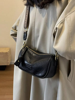 Wide Strap Crossbody Bag in Black, close-up detail