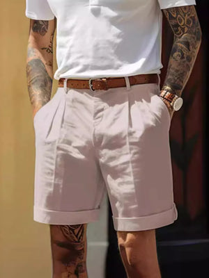 Men's Classic Pleated Full Size Shorts Plus Size in Black, model styling view