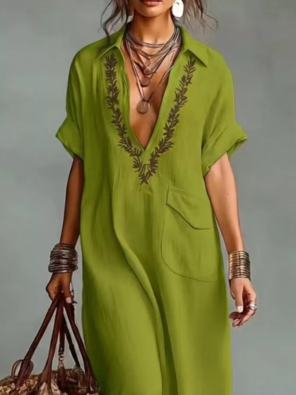 Full Size Bohemian Embroidered Maxi Dress in Black, product detail