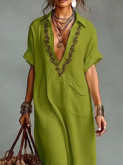 Full Size Bohemian Embroidered Maxi Dress in Black, product detail