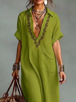 Full Size Bohemian Embroidered Maxi Dress in Black, product detail