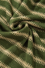 Moss green knit sweater with textured zigzag stripes in a relaxed fit.