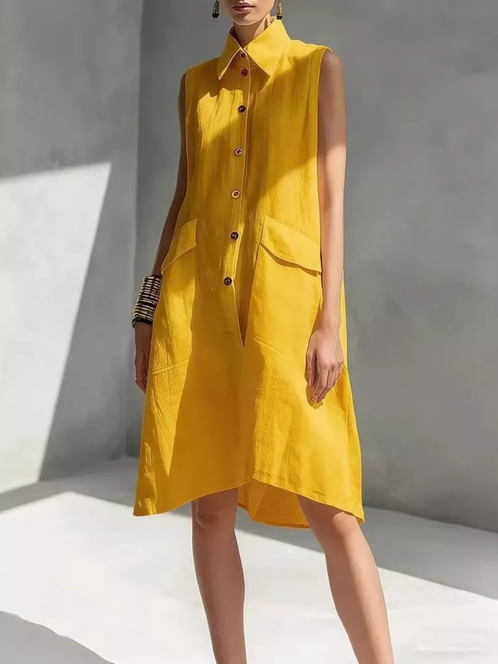 Chic Sleeveless Button-front Shirtdress