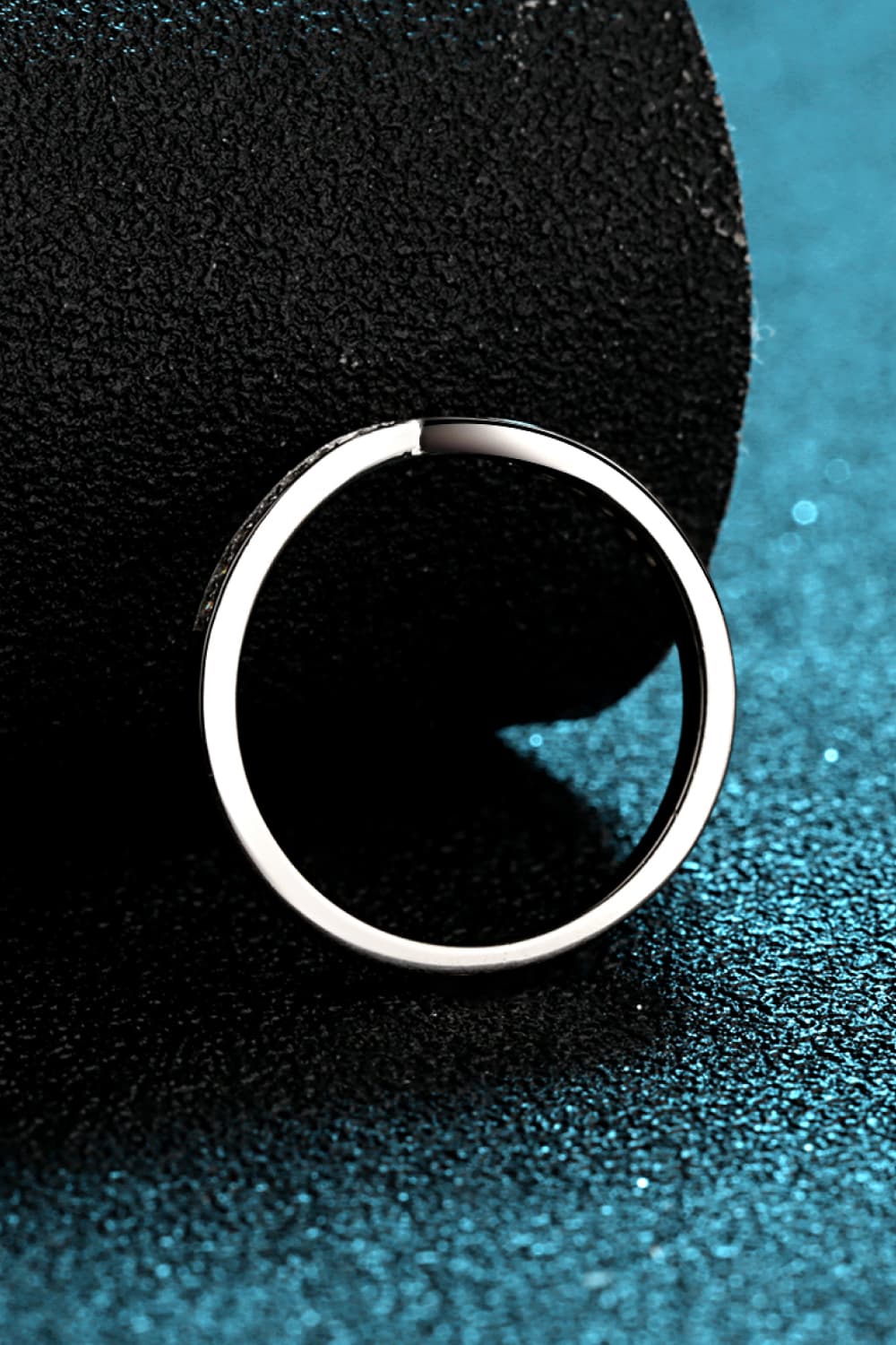 Silver chevron pavé band ring with rhodium finish