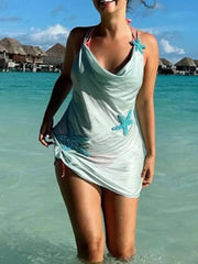 Cowl Neck Mini Dress With Starfish Accents