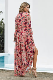 Floral ruffle maxi dress with tiered skirt and high slit