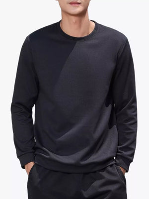 Men's dark gray crew neck long sleeve sweatshirt with subtle textured pattern