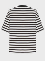 Oversized black and white striped tee with dropped sleeves and crew neck.