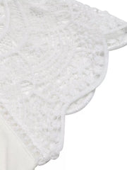 White lace cap sleeve t-shirt with scalloped trim detail