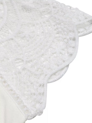 White lace cap sleeve t-shirt with scalloped trim detail